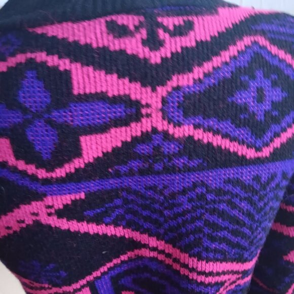 Vintage Women's Medium Sweater 80s Classic Essentials Wild Geometric New Wave - Picture 5 of 6